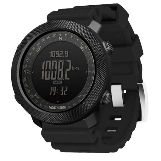 Digitaal sporthorloge voor heren, 50 mm waterdicht, zwemmen, hardlopen, kompas, barometer, hoogtemeter, stappenteller, rubberen band, wekker