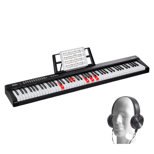 Digital Keyboard 88 Keys 1000 Rhythms and Tones HIPS Plastic Black with MIDI and Headphones for Home Playing and Music Education