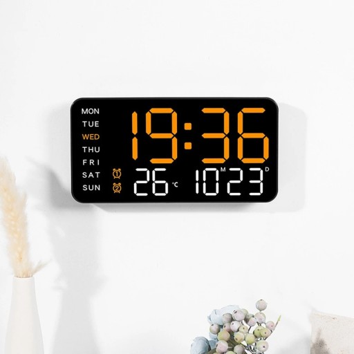 Digital vækkeur til bord og væg Stemmeopvågning Termometer Dato Ugedag To alarmer USB-drevet 21,5 x 11 x 3 cm