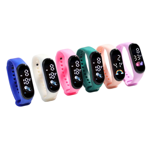 Digitale Kinderuhr mit LED-Anzeige, bunte Silikonuhr für Kinder, wasserdichte Armbanduhr mit Uhrzeit, Datum und Temperatur