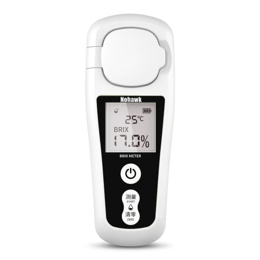 Digitale refractometer – Brix suikermeter 0–55 %, nauwkeurigheid ±0,2 %, LCD-display, oplaadbaar USB, ATC, wit, voor fruit, sappen en dranken