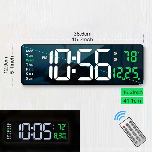 Digitale Wanduhr 40 cm Großes LED-Display Bunte Hintergrundbeleuchtung Fernbedienung Automatische Dimmfunktion Nachtlicht Für das Wohnzimmer