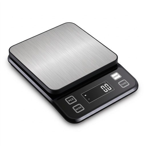 Digitális konyhai mérleg vízálló LCD kijelzővel, 5 kg / 0,1 g, rozsdamentes acél, AAA elemmel, fekete-ezüst, sütéshez és főzéshez