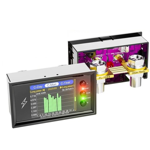 Digitální detektor kapacity CW20 200 A WiFi Tuya s časovačem a hlasovým ovládáním DC 0-420 V barevný displej černá pro monitoring baterie