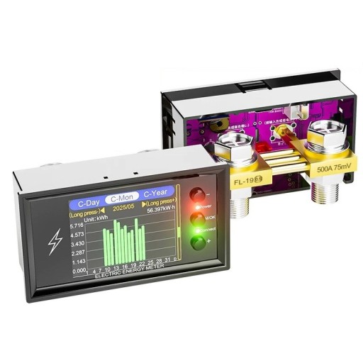 Digitální detektor kapacity CW20 500 A WiFi Tuya s časovačem a hlasovým ovládáním DC 0-420 V barevný displej černá pro monitoring baterie
