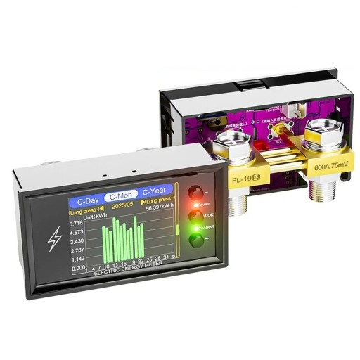Digitální detektor kapacity CW20 600 A WiFi Tuya s časovačem a hlasovým ovládáním DC 0-420 V barevný displej černá pro monitoring baterie