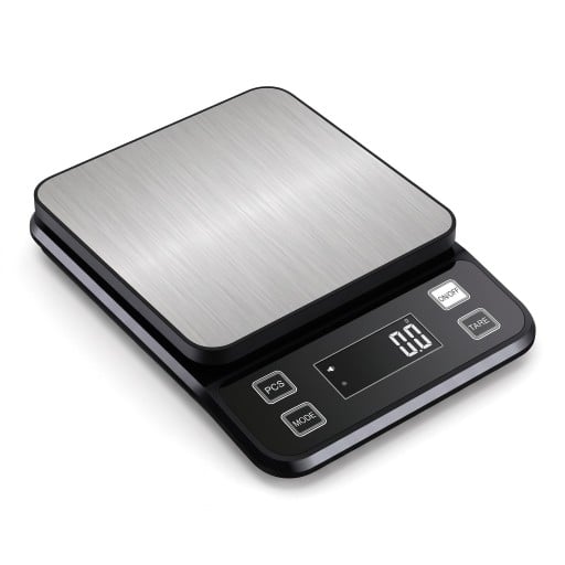 Digitální kuchyňská váha vodotěsná s LCD displejem 10 kg / 0,1 g, nerezová ocel, černo-stříbrná, na pečení a vážení potravin