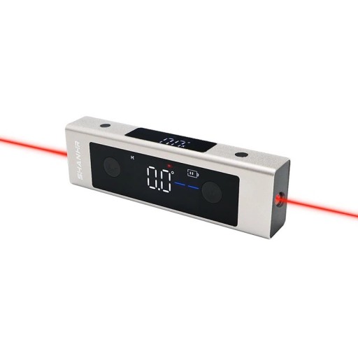 Digitální sklonoměr a vodováha s laserovou čárou a přesností 0,2° s rozsahem 4 x 90° a nabíjením USB-C ve stříbrném provedení