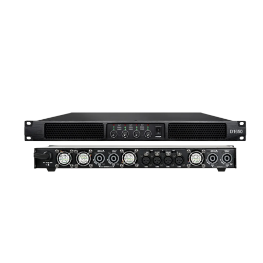 Digitální výkonový zesilovač D1650 4 kanály 4 x 1650 W při 8 ohmech a 2 x 5600 W v můstku napájení 90-265 V černý na ozvučení