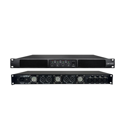 Digitální výkonový zesilovač D41000 4 kanály 4 x 1000 W při 8 ohmech a 2 x 3400 W v můstku napájení 90-265 V černý na ozvučení