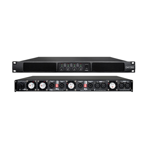 Digitální výkonový zesilovač D41300 4 kanály 4 x 1300 W při 8 ohmech a 2 x 4000 W v můstku napájení 90-265 V černý na ozvučení