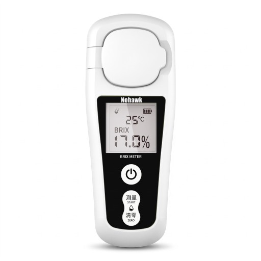 Digitálny refraktometer – cukromer Brix 0–55 %, presnosť ±0,2 %, LCD displej, nabíjací USB, ATC, biely, pre ovocie, džúsy a nápoje