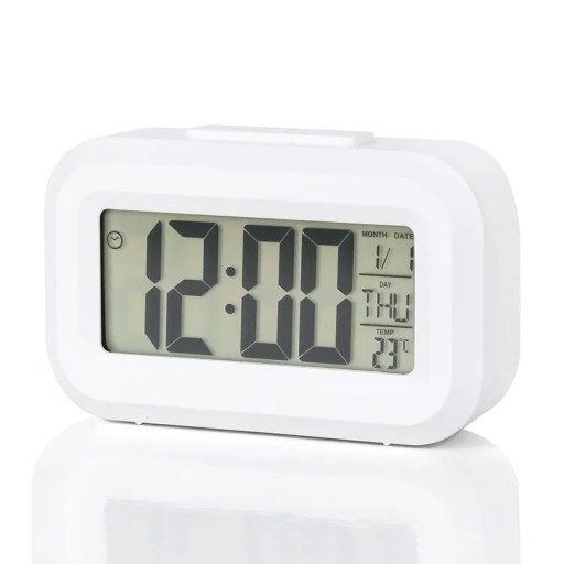 Digitalt farve-LED-vækkeur 9x5,5 cm Grønt eller blåt display Kalender Termometer Snooze-funktion Lydløs drift Batteridrevet vækkeur