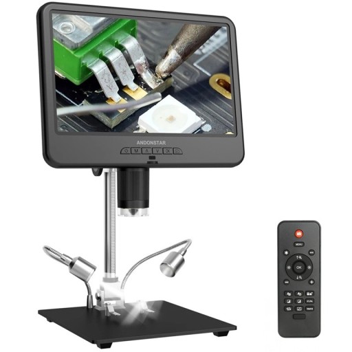 Digitalt mikroskop med 10,1&quot; LCD-display 260X forstørrelse 2Mpx HD-sensor 2 LED-lys Fotografering og videooptagelse Fjernbetjening