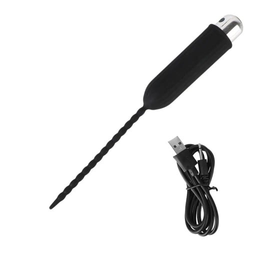 Dilatator din silicon 2 în 1 cu vibrator, mărime M, suprafață înălțată cu proeminențe, 10 moduri de vibrație, încărcare USB, pentru stimulare