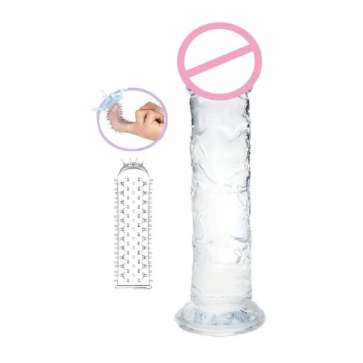 Dildo 21 x 4,5 cm met realistische adering en zuignap + vingerhuls met uitsteeksels voor vaginaal en anaal genot, discrete verpakking