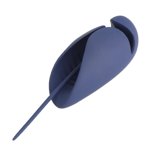 Diletador e vibrador 2 em 1 em silicone azul escuro com forma de capa, corpo flexível, carregamento USB, para estimulação profunda, Embalagem discreta