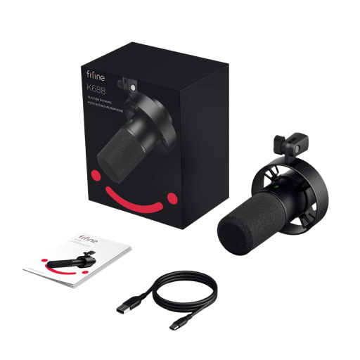 Dinamikus mikrofon FIFINE K688 USB és XLR kimenet Monitorozás 3,5 mm-es erősítésszabályozás Érintéses némítás Rezgéscsillapítók rögzítése Énekfelvétel Stream