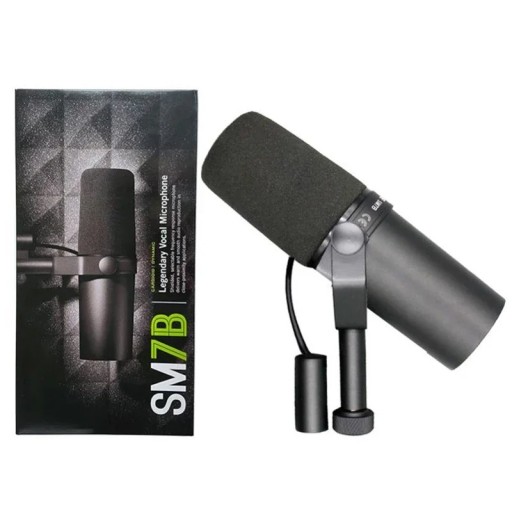 Dinamikus mikrofon SM7B XLR kimenet Stúdiófelvétel Podcast Énekhang Magas és mély hangok kapcsoló Beépített szélvédőre szerelhető, magas hangnyomású csillapító tartó