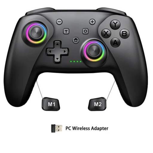 DinoFire NC300 trådlös handkontroll för PC, Switch, mobila enheter med RGB-lampor, vibrationer och programmerbara funktioner