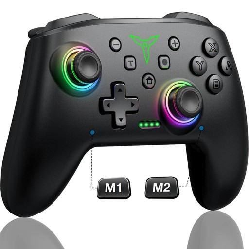 DinoFire Q218 Trådlös Spelkontroll för Nintendo Switch, iOS, Android Bluetooth Gamepad med RGB-bakgrundsbelysning och Turbofunktion