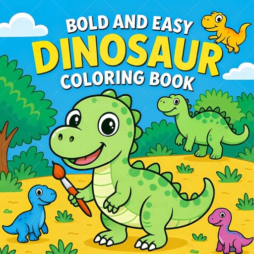 Dinosaur-Themed Colouring Book Simple Large Shapes 20 x 20 cm 24 Single-Sided Pages Paper Colouring for Children