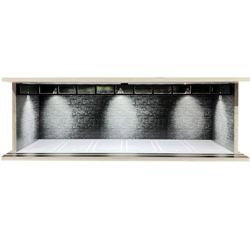 Diorama de exibição garagem para modelos de automóveis 30 x 13,5 x 10 cm Escala 1:64 Pavilhão de tijolo cinza Cena de estacionamento industrial