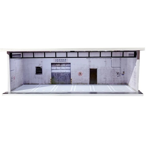 Diorama espositivo garage 30 x 13,5 x 10 cm Scala 1:64 Area di servizio con ingresso tecnico Vetrina per modellismo Scena di parcheggio per modelli di auto