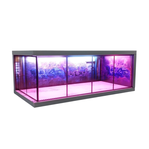 Diorama espositivo garage per modelli di auto 30 × 13,5 × 10 cm 1:64 Garage tuning grafite con porte Scatola espositiva scena per modelli