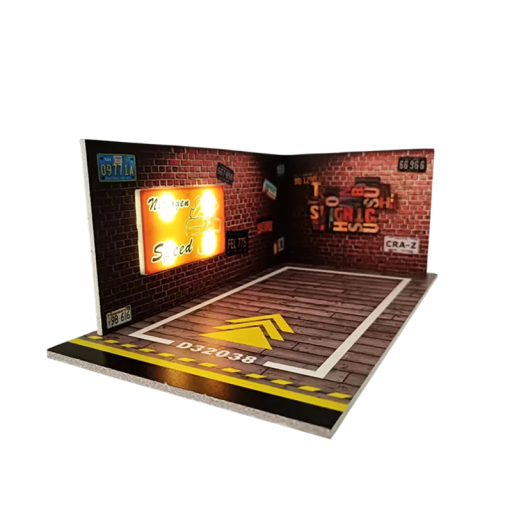 Diorama podziemnego parkingu dla modeli samochodów 25 × 14 × 22,1 × 12 × 9,2 cm PVC ceglana tuningowa garaż realistyczna scena dla kolekcjonerów