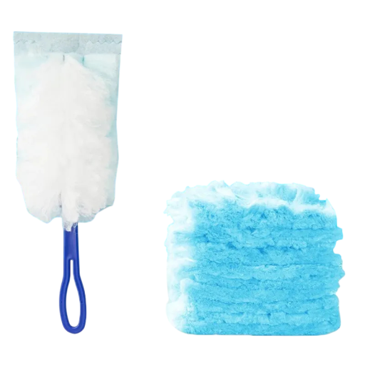 Disposable Dust Collector with Handle 10 pcs Blue Fibre Cloth Separator for Household Cleaning Furniture, Table, Kitchen, Shelves, Easy Cleaning