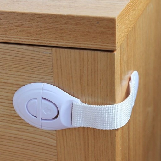 Dispositif de sécurité pour tiroirs et portes de placard 5 pcs Corps en plastique avec bouton Sangle flexible autour du coin des meubles