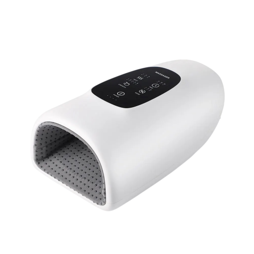 Dispositivo de massagem inteligente para mãos com 3 níveis de compressão quente, vibração e 3 modos, com temporizador e ligação USB-C, branco