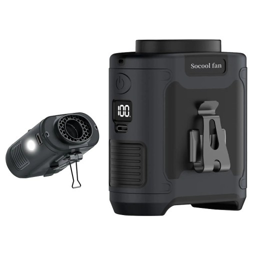 Dispositivo multifuncional com suspensão para cinto Powerbank USB-C com lanterna embutida e ventilador 10000 mAh Ventilador portátil à prova de água com suporte