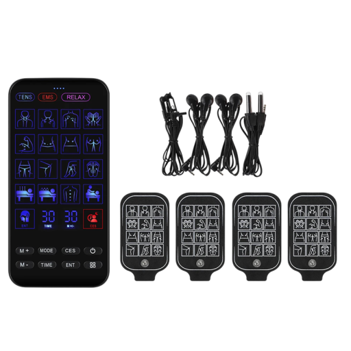 Dispozitiv multifuncțional 4 în 1 TENS EMS CES ORL 48 moduri 30 niveluri 14,8 cm USB-C reîncărcabil masaj pentru dureri de rinită și suport pentru somn