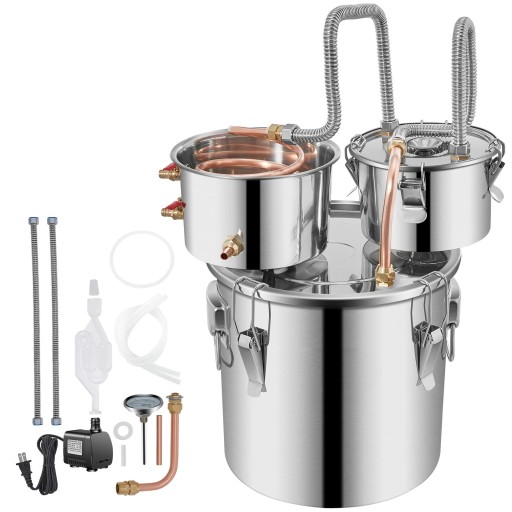 Distillateur d'alcool avec cuve thumper 12 l en acier inoxydable et cuivre ensemble argenté avec refroidissement pour distillation domestique