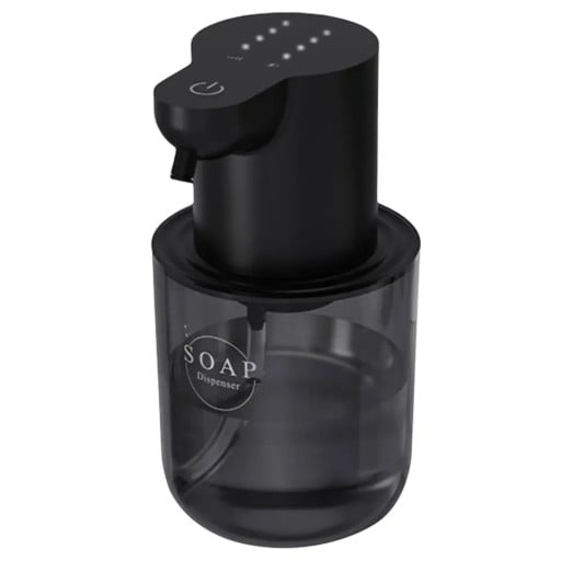 Distributeur automatique sans contact de 400 ml de savon mousseux et gel avec câble USB en couleur noire avec réservoir transparent foncé