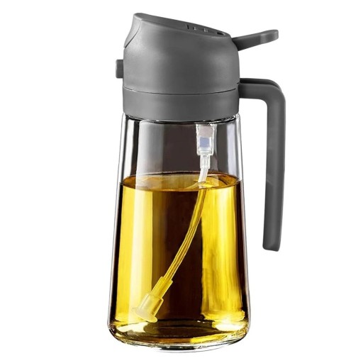 Distributeur d’huile en verre 470 ml 2 en 1 avec bouchon automatique, vaporisateur de cuisine, bouteille de cuisine, conception anti-fuite, verre 18 × 8 cm
