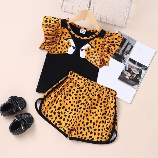 Dívčí leopardí tričko a kraťasy L1515