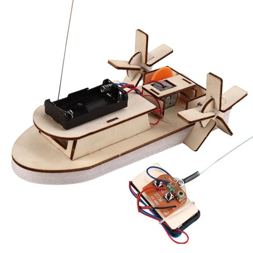 DIY Electric Boat with Remote Control 20 x 10 x 6 cm 3D Model Wooden Construction Kit Scientific Experiment Set for Children Educational Battery Toy STEM Project