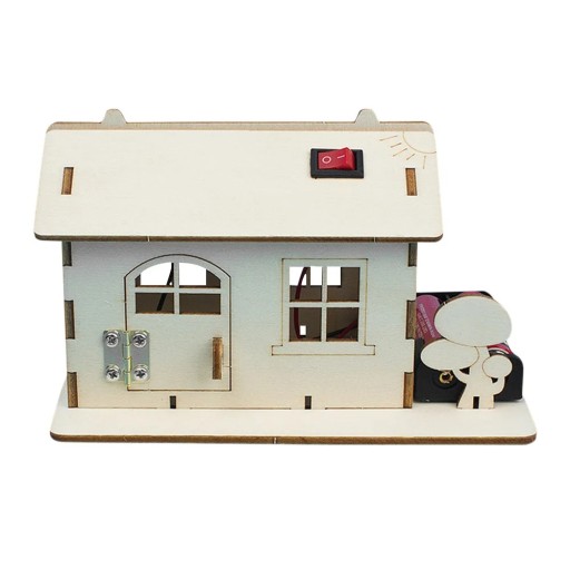 DIY elektrisch huis 3D-model houten bouwpakket wetenschappelijke experimentenset voor kinderen educatief speelgoed op batterijen STEM-project
