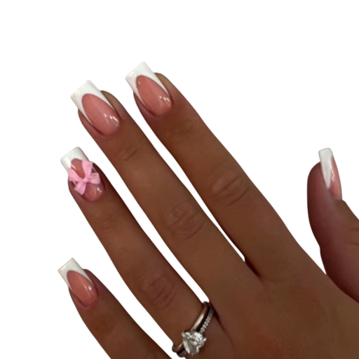 DIY Set für die домашние Maniküre 24 Stück Quadratische Acrylspitzen Mittlere Größe Volle Abdeckung Französische Nägel mit 3D Schleifen und Kleber