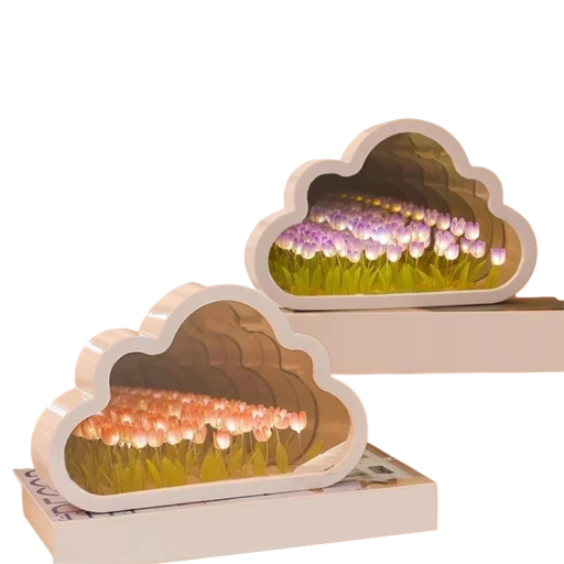 DIY Światło Tulipany w Chmurce 22 x 13,5 x 5 cm Nocne Oświetlenie LED z Efektem Lustrzanym Kreatywna Dekoracja do Samodzielnego Złożenia