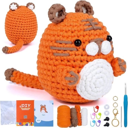 DIY Tiger Crochet Kit for Beginners with Instructions Cotton Yarn Needles Hook Creative Toy Making Handicrafts Cute Animals