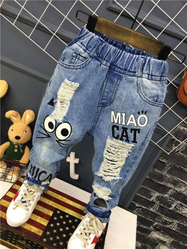 Djeans para crianças com estampado de gato