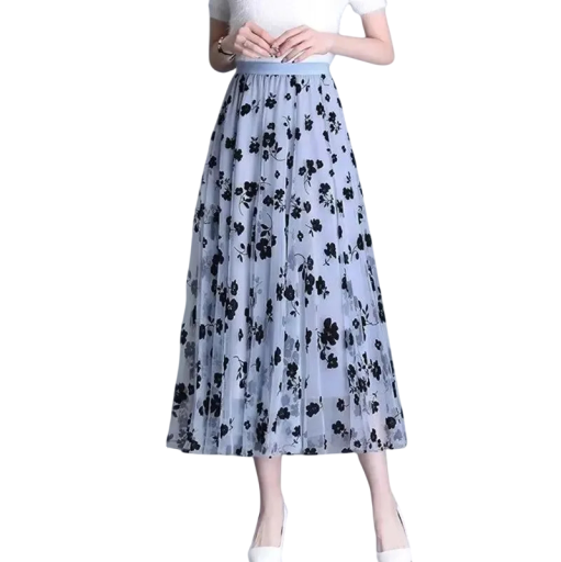 Dlhá áčková sukňa s kvetinovým vzorom Ľahká gázová sukňa s vysokým pásom Letná splývavá maxi sukňa pre ženy Elegantný voľný strih