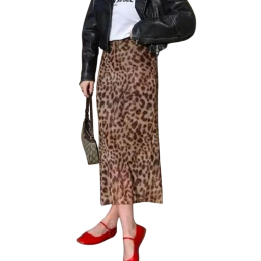 Dlhá elegantná leopardia midi sukňa pre ženy Štýlová zvieracia sukňa do pása Vzorovaná splývavá sukňa na jeseň jar večer mesto
