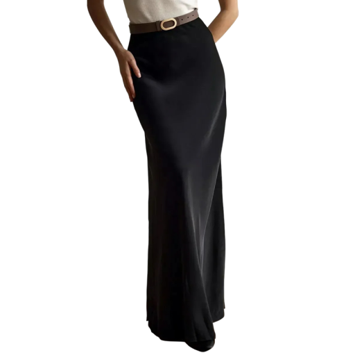Dlhá saténová sukňa s vysokým pásom Elegantná dámska lesklá sukňa Maxi sukňa do spoločnosti Formálny outfit na jar a leto