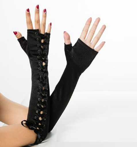 Długie rękawiczki damskie ze sznurowaniem