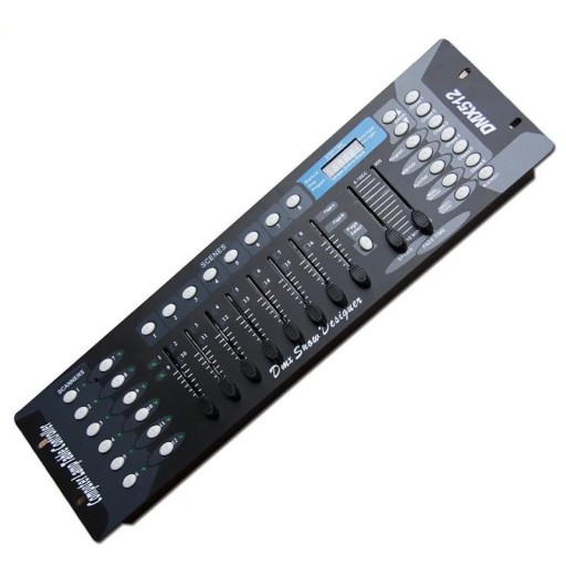 DMX ovládač pre pódiové osvetlenie s 8 programovateľnými scénami 48,5 x 13,4 x 7 cm pre 12 svetiel po 16 kanáloch napájanie 90-240 V